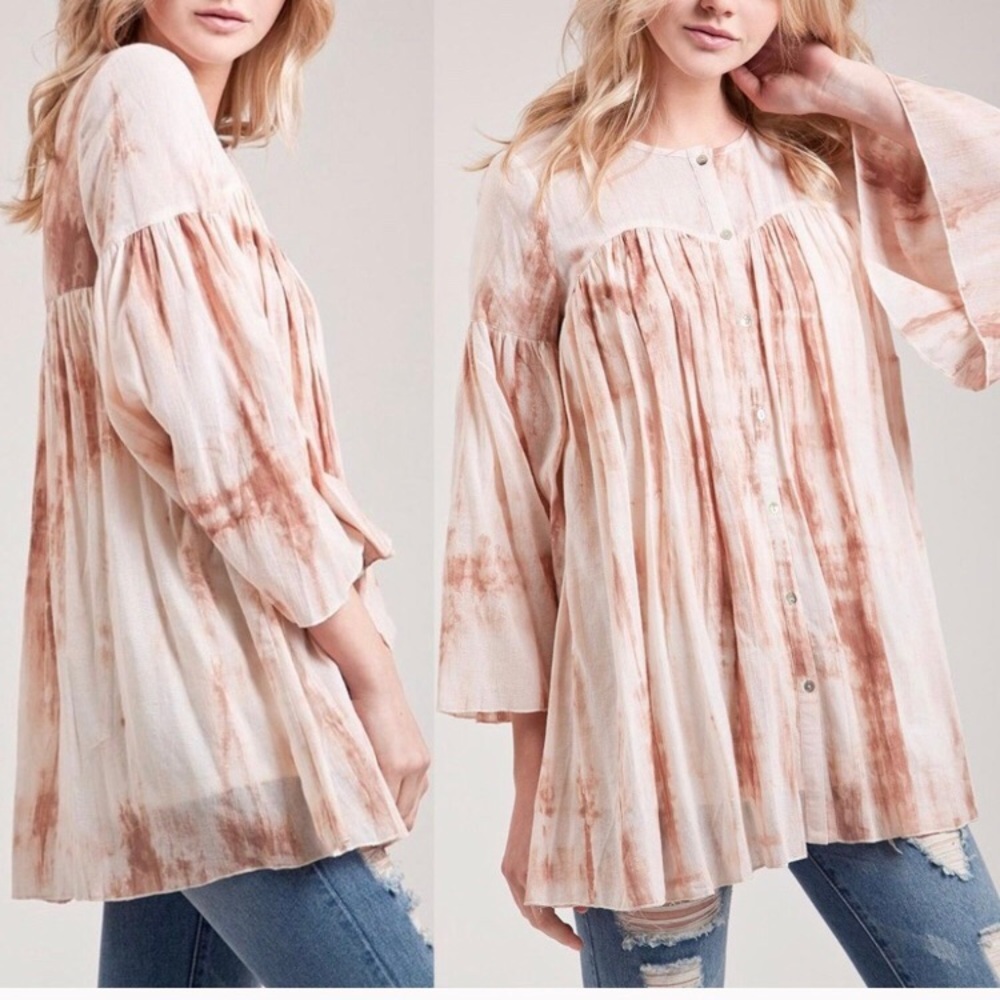 Blu Pepper peasant tie dye button down blouse